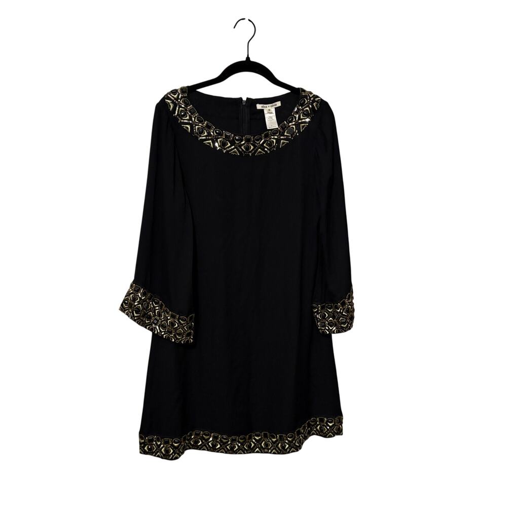 Alice + Olivia Black Gold Sequins Silk Mini Dress Size Medium
